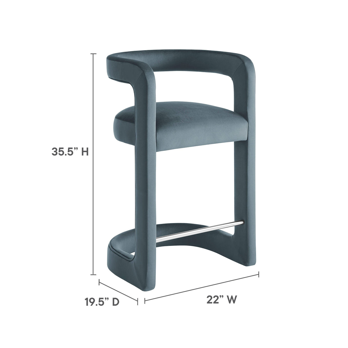 Winslow Performance Velvet Counter Stool by Modway, blue velvet, curved arms, chrome footrest on Tampa Home & Garden Store