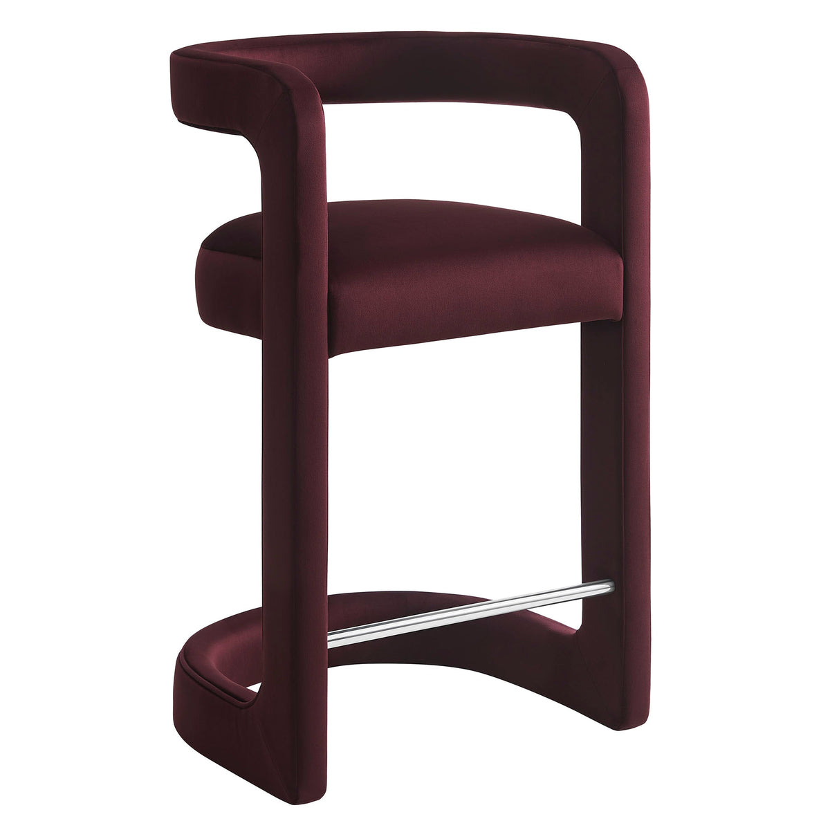 Winslow Performance Velvet Counter Stool burgundy with chrome footrest on Tampa Home & Garden Store