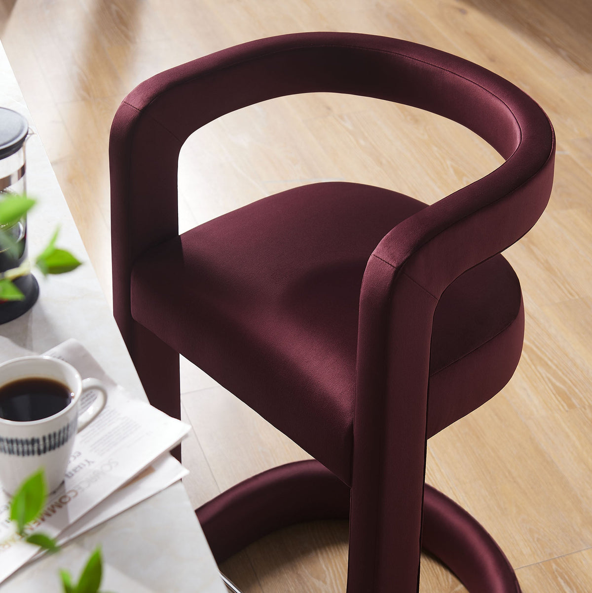 Winslow Performance Velvet Counter Stool by Modway, burgundy velvet upholstery on Tampa Home & Garden Store