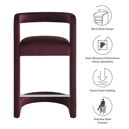 Winslow Performance Velvet Counter Stool by Modway, burgundy velvet upholstery, bar stool on Tampa Home & Garden Store