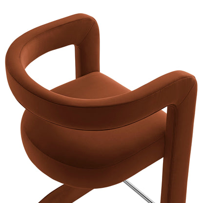 Winslow Performance Velvet Counter Stool rust velvet with curved back and chrome footrest on Tampa Home & Garden Store