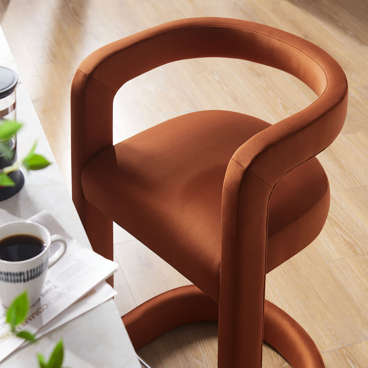 Winslow Performance Velvet Counter Stool by Modway in burnt orange velvet with curved back on Tampa Home & Garden Store