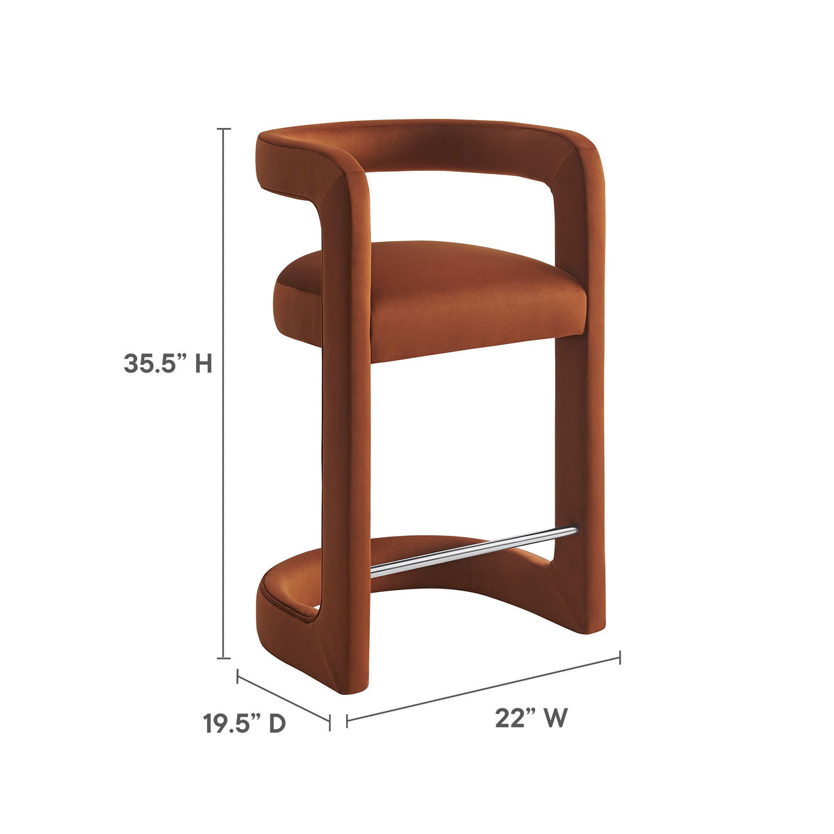 Winslow velvet counter stool by Modway in burnt orange with curved back and chrome footrest on Tampa Home & Garden Store