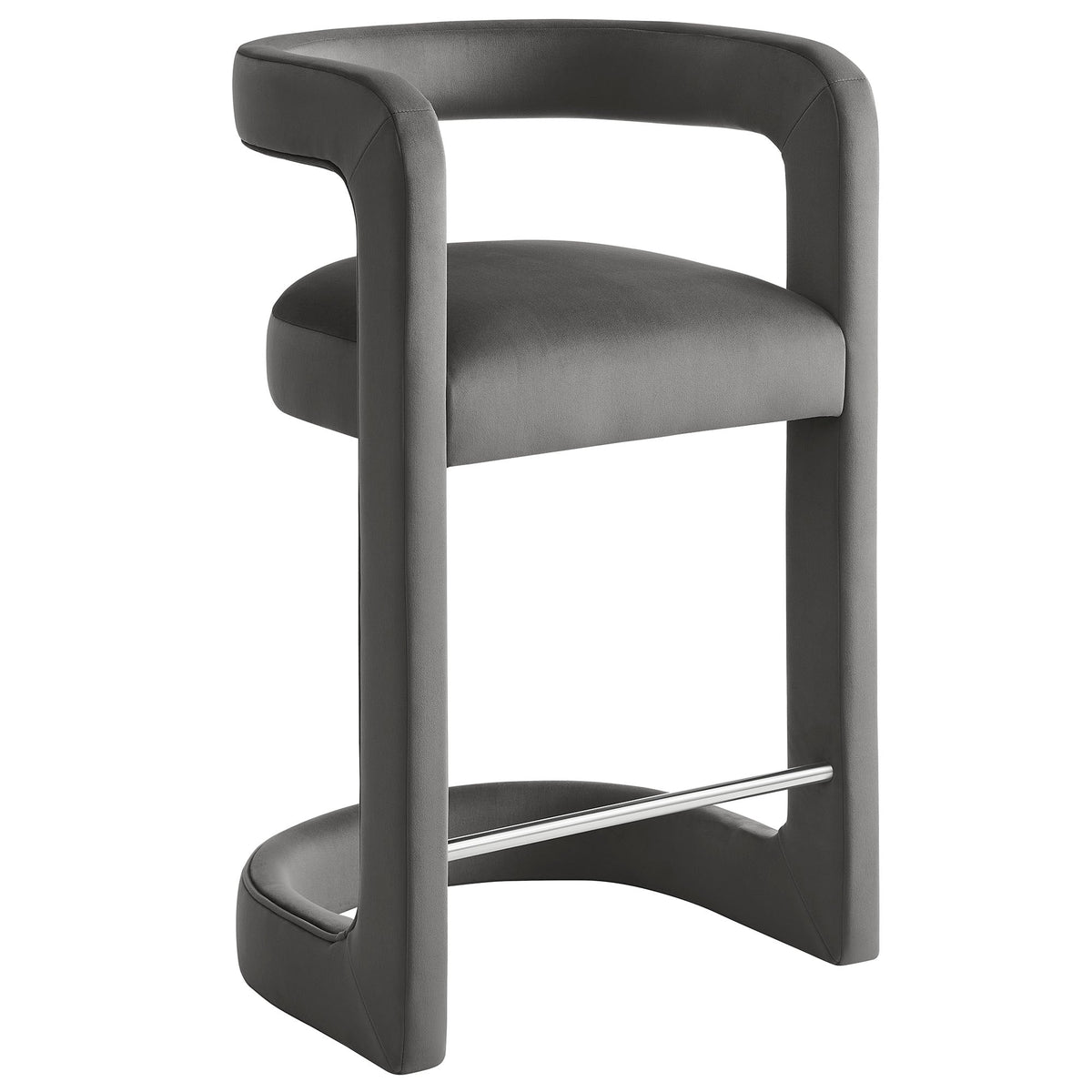 Winslow Counter Stool in charcoal velvet by Modway; curved back-arm design with chrome footrest on Tampa Home & Garden Store