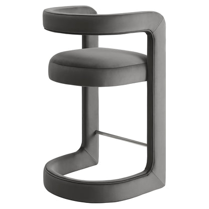 Winslow Performance Velvet Counter Stool by Modway, gray fabric, curved back, steel frame on Tampa Home & Garden Store