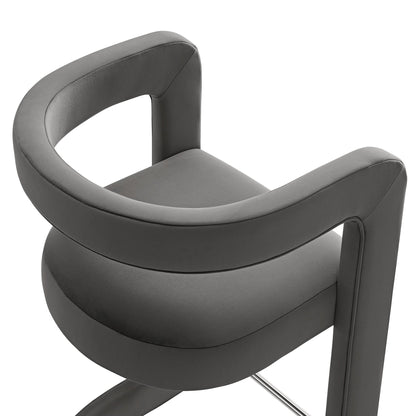 Winslow Performance Velvet Counter Stool gray upholstered curved-back counter stool on Tampa Home & Garden Store