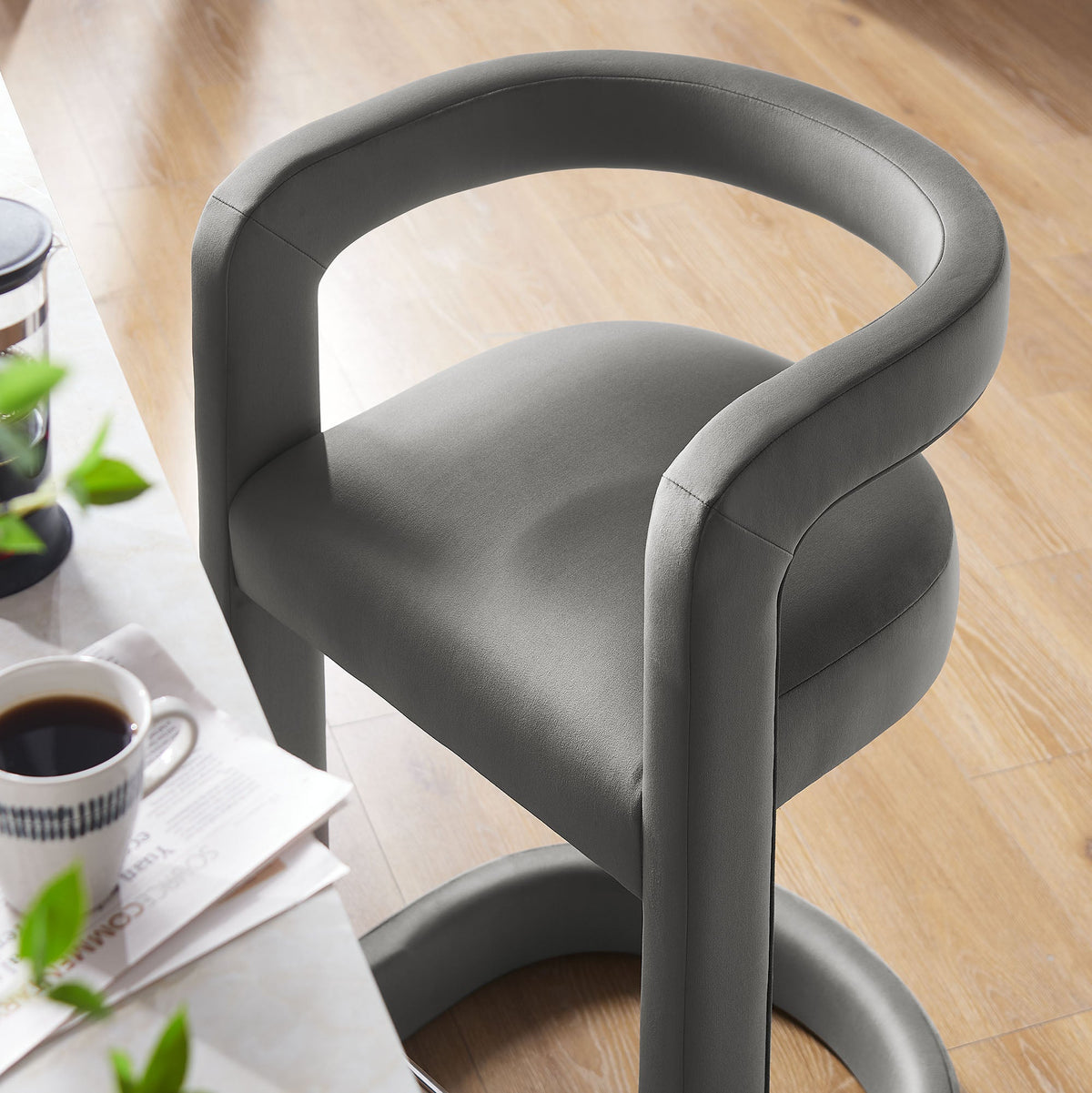 Winslow performance velvet counter stool in gray with rounded back by Modway on Tampa Home & Garden Store