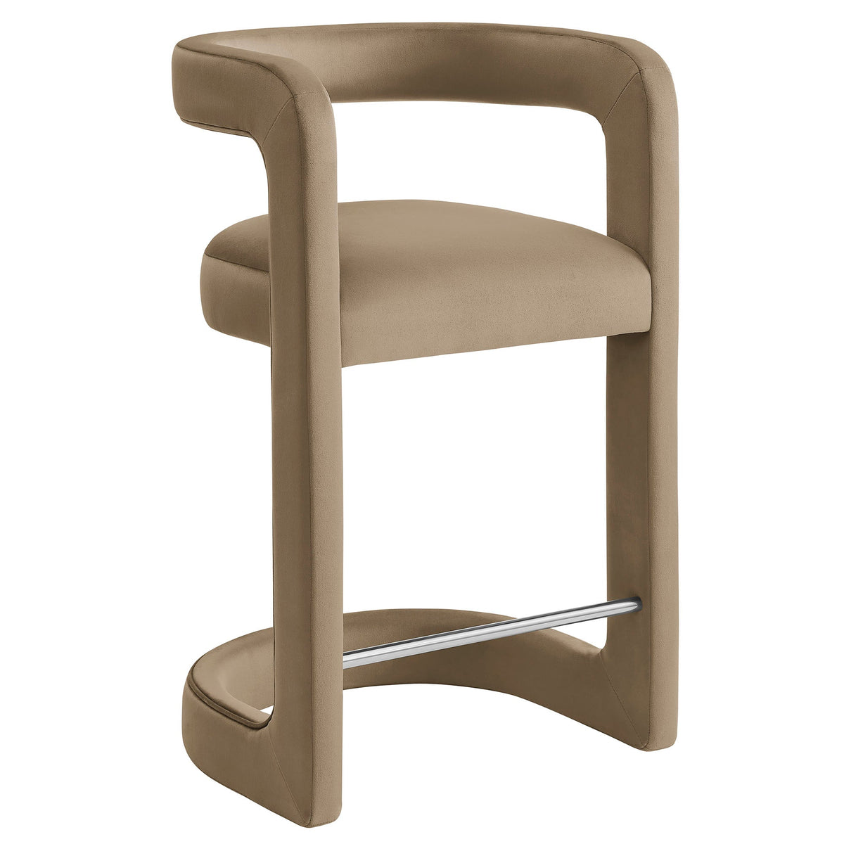 Winslow Performance Velvet Counter Stool taupe velvet with curved arms and chrome footrest on Tampa Home & Garden Store