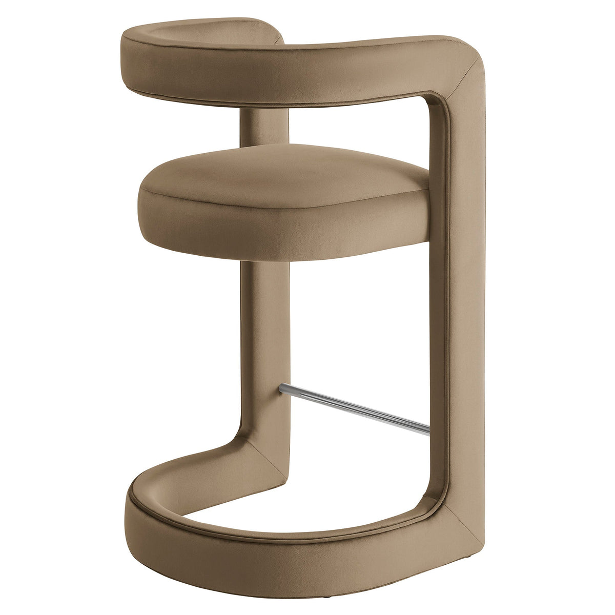 Winslow Performance Velvet Counter Stool taupe with curved back and chrome footrest on Tampa Home & Garden Store
