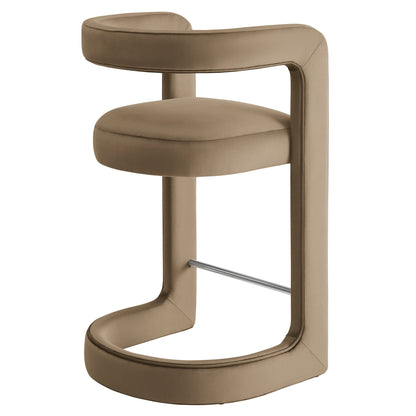 Winslow Performance Velvet Counter Stool taupe with curved back and chrome footrest on Tampa Home & Garden Store