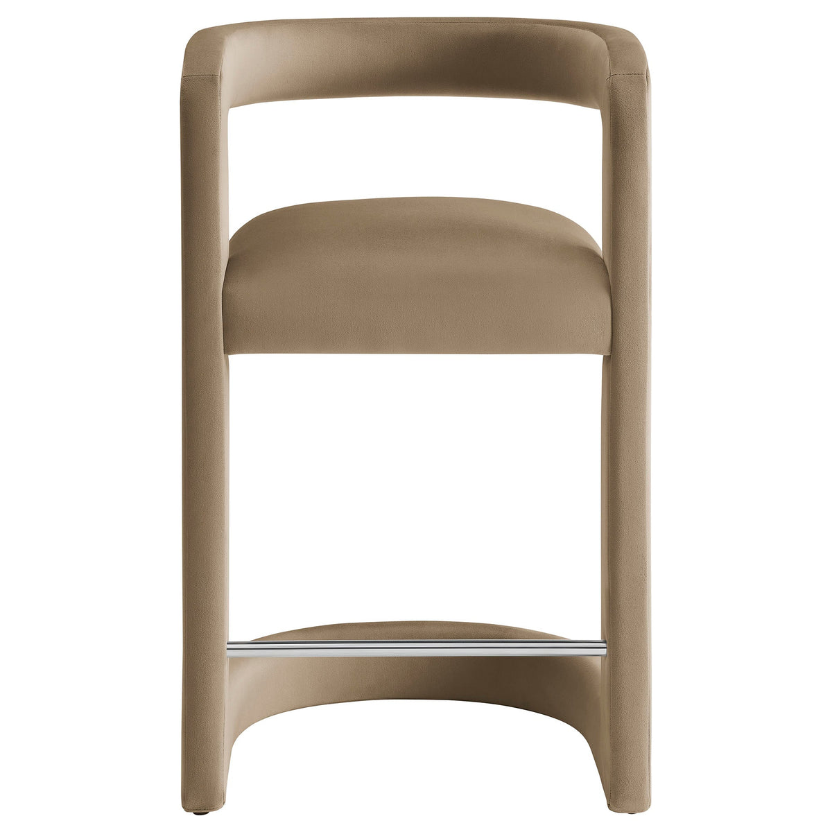 Winslow Performance Velvet Counter Stool by Modway, tan velvet, backrest, chrome foot rail on Tampa Home & Garden Store