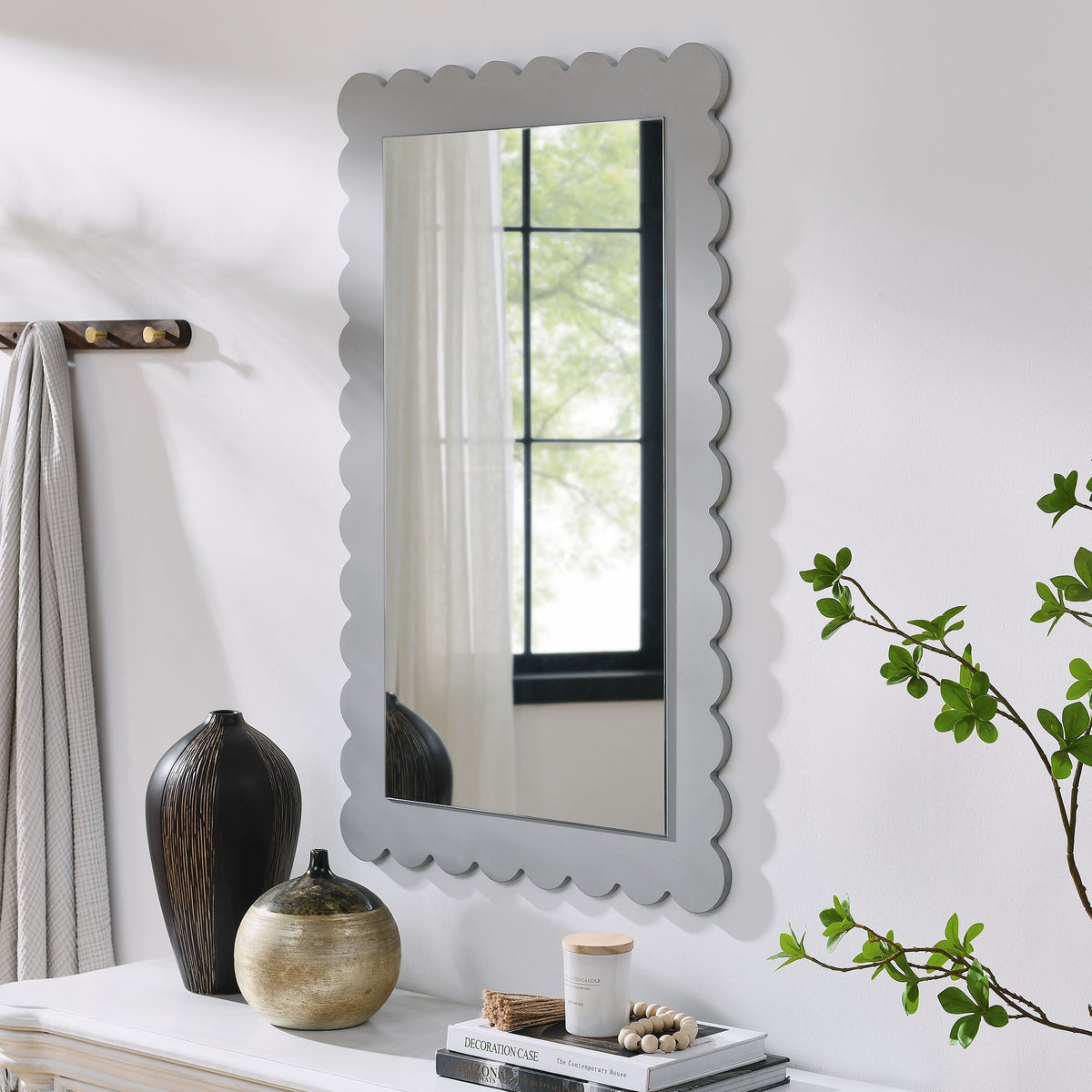 Wall mirror Emmeline Scalloped Rectangle by Modway with gray scalloped frame on Tampa Home & Garden Store