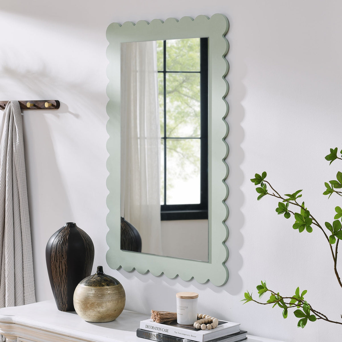 Emmeline scalloped rectangle wall mirror mint green scalloped frame by Modway, HouseOfZazla on Tampa Home & Garden Store