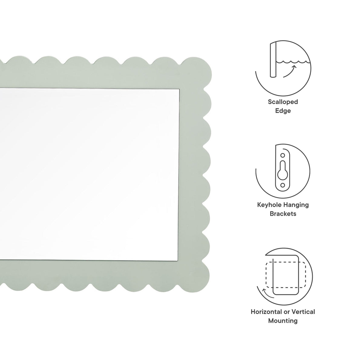 Emmeline Scalloped Rectangle Wall Mirror in sage-green frame with scalloped edge by Modway on Tampa Home & Garden Store