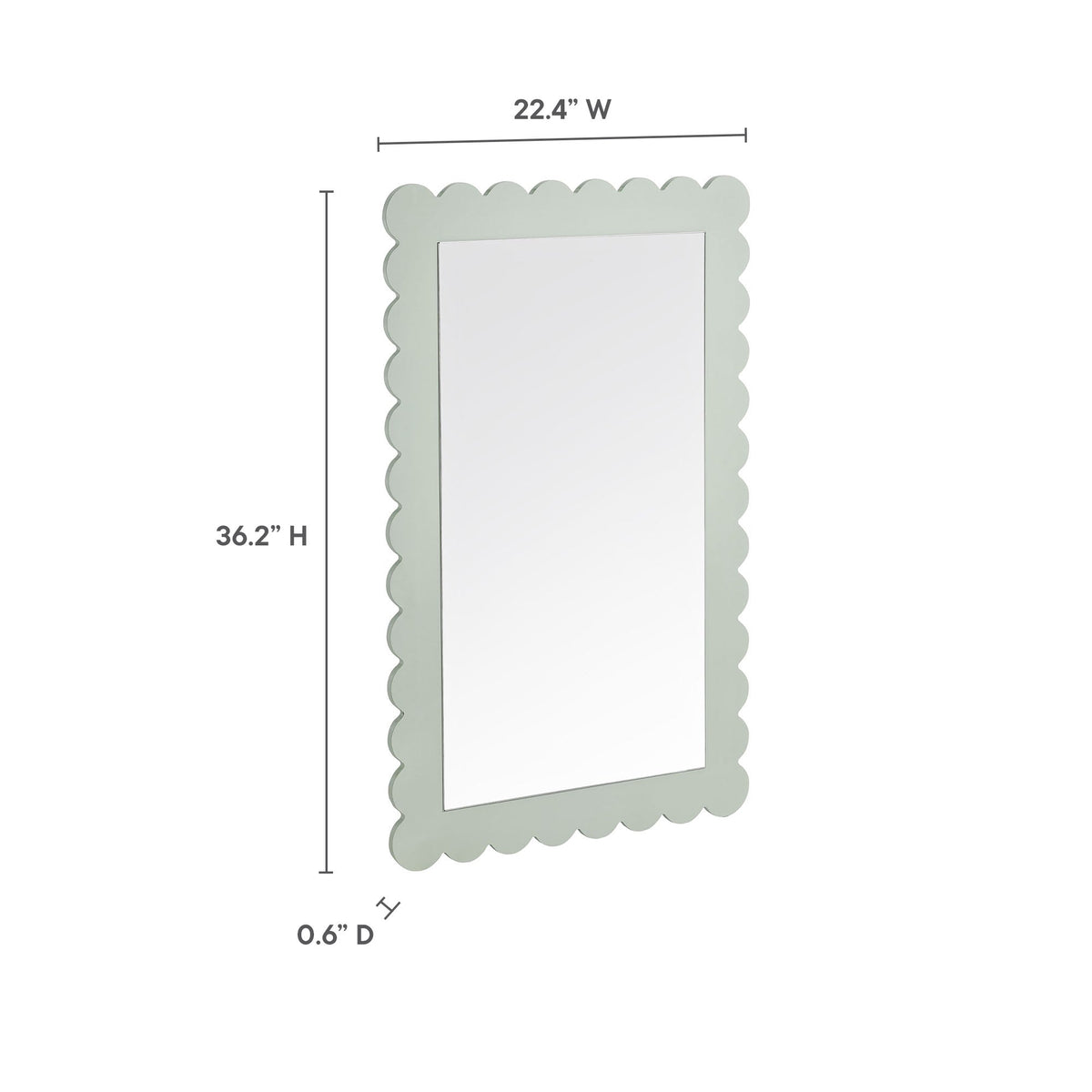 Emmeline scalloped rectangle wall mirror with sage green frame, 22.4 in wide by 36.2 in high on Tampa Home & Garden Store