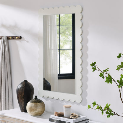 Emmeline scalloped rectangle wall mirror by Modway with white scalloped frame on wall on Tampa Home & Garden Store