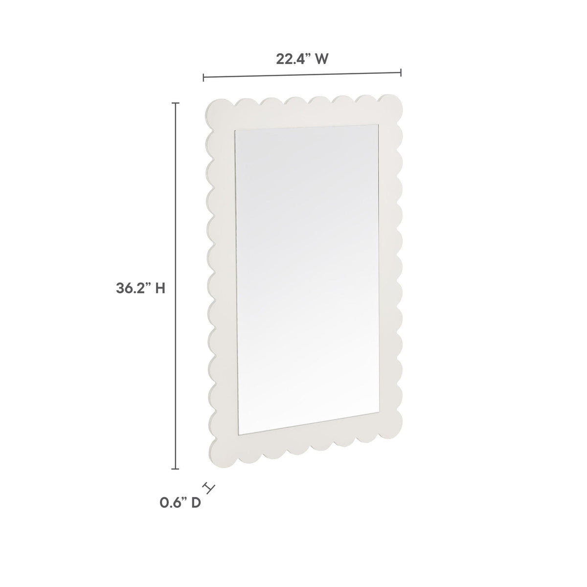 Emmeline scalloped rectangle wall mirror by Modway, white scalloped-edge frame on wall on Tampa Home & Garden Store