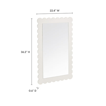 Emmeline scalloped rectangle wall mirror by Modway, white scalloped-edge frame on wall on Tampa Home & Garden Store