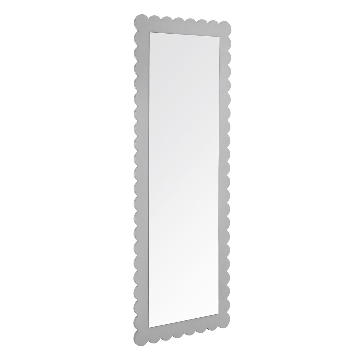 Emmeline Scalloped Rectangle Floor Mirror with a silver scalloped frame on Tampa Home & Garden Store