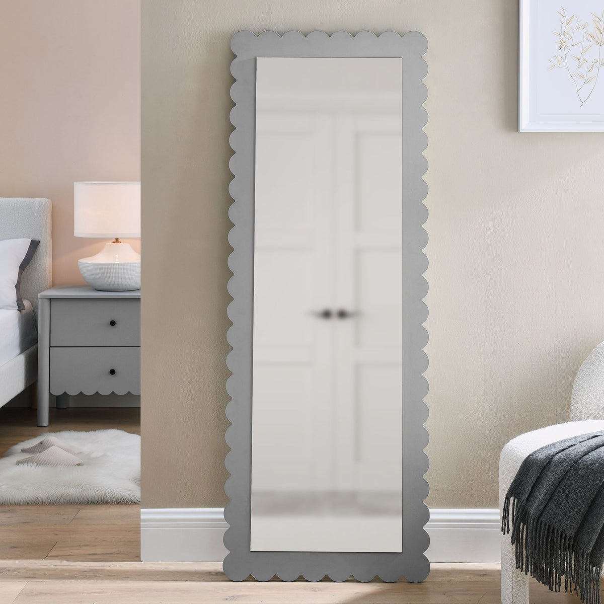 Emmeline Scalloped Rectangle Floor Mirror by Modway with grey scalloped frame on Tampa Home & Garden Store