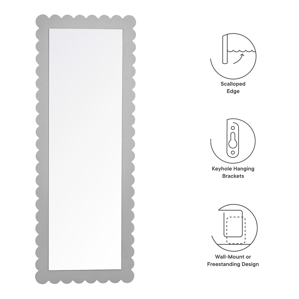 Emmeline scalloped rectangle floor mirror decorative, freestanding HouseOfZazla on Tampa Home & Garden Store