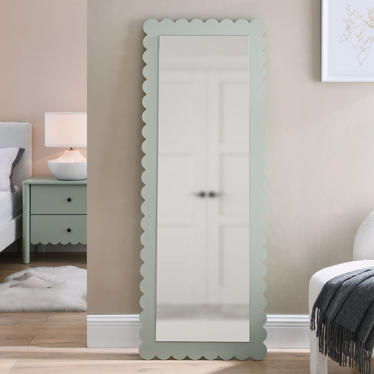 Emmeline scalloped rectangle floor mirror by Modway with mint-green scalloped frame on Tampa Home & Garden Store