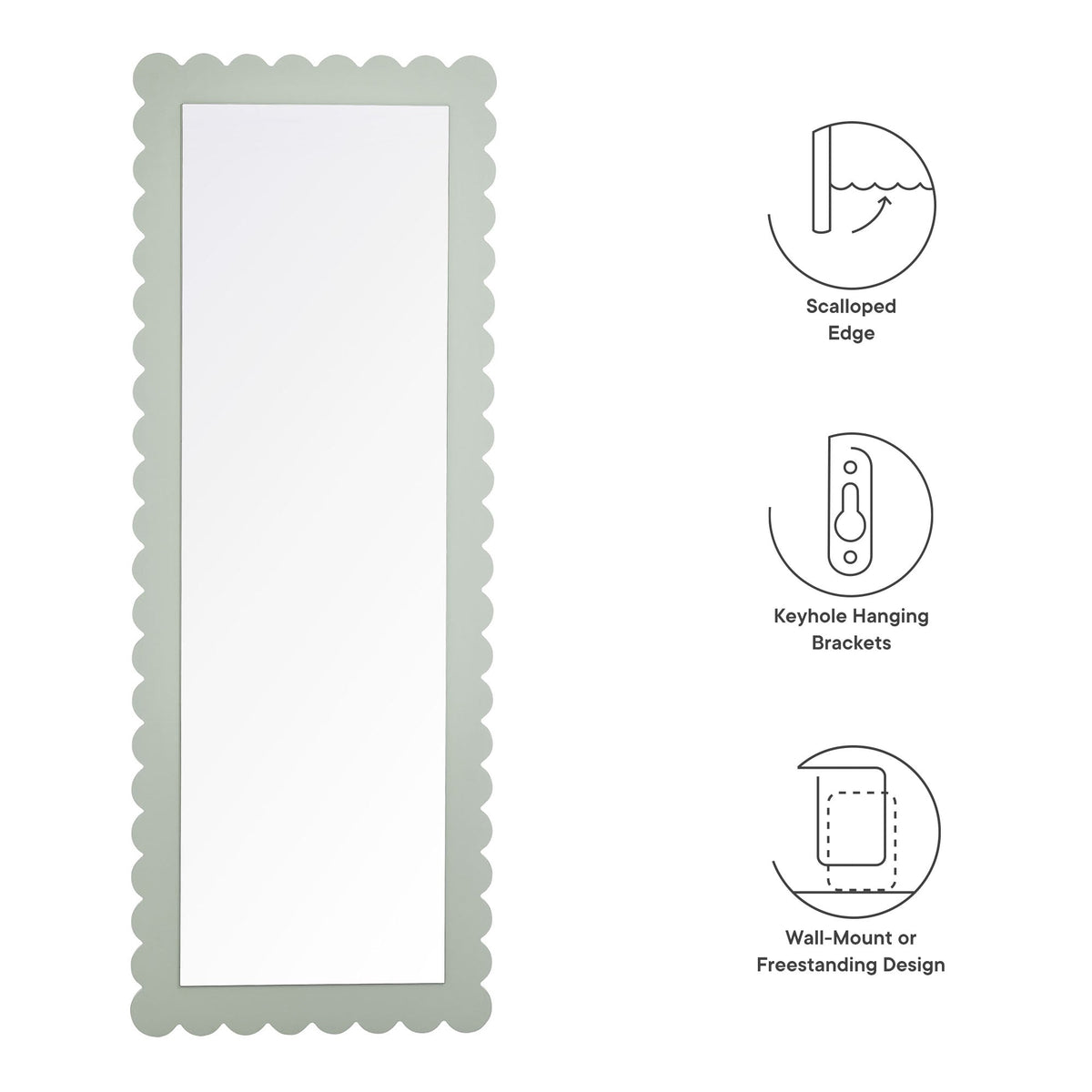 Emmeline Scalloped Rectangle Floor Mirror with sage-green edge frame by Modway on Tampa Home & Garden Store