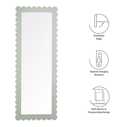 Emmeline Scalloped Rectangle Floor Mirror with sage-green edge frame by Modway on Tampa Home & Garden Store