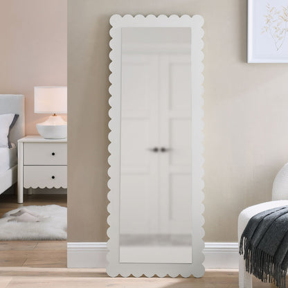 Emmeline scalloped rectangle floor mirror with white frame, tall decorative bedroom mirror on Tampa Home & Garden Store