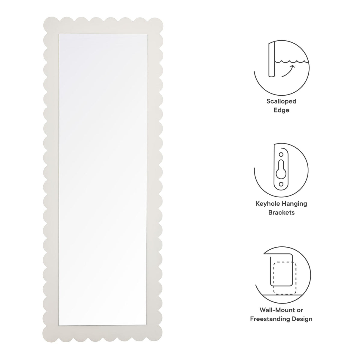 Emmeline scalloped rectangle floor mirror with cream frame, full-length decorative mirror on Tampa Home & Garden Store