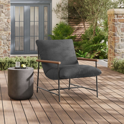 Raya outdoor boucle sling lounge chair in charcoal with wooden armrests, Modway patio seating on Tampa Home & Garden Store
