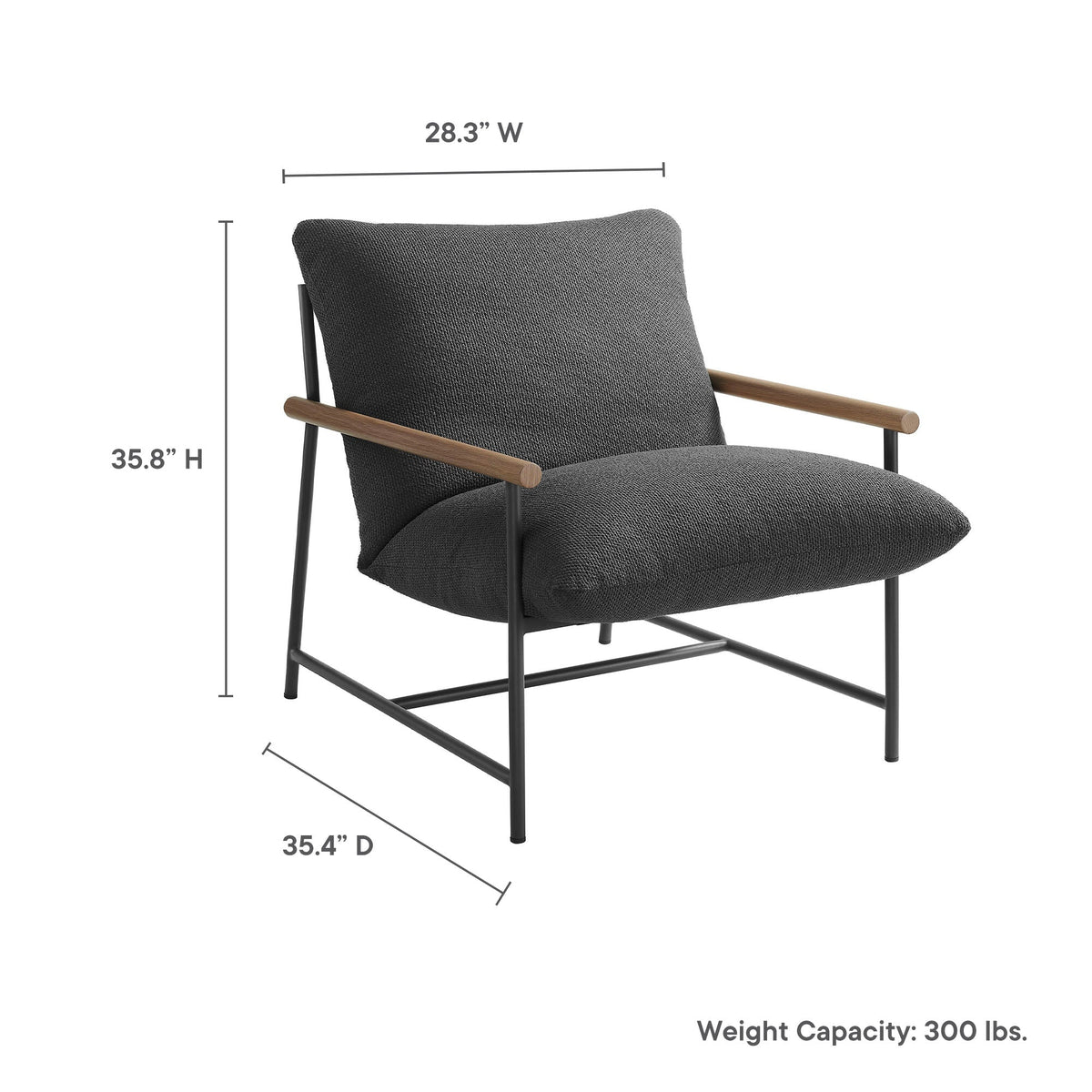 Raya Patio Boucle Sling Chair charcoal fabric wood arms on Tampa Home & Garden Store