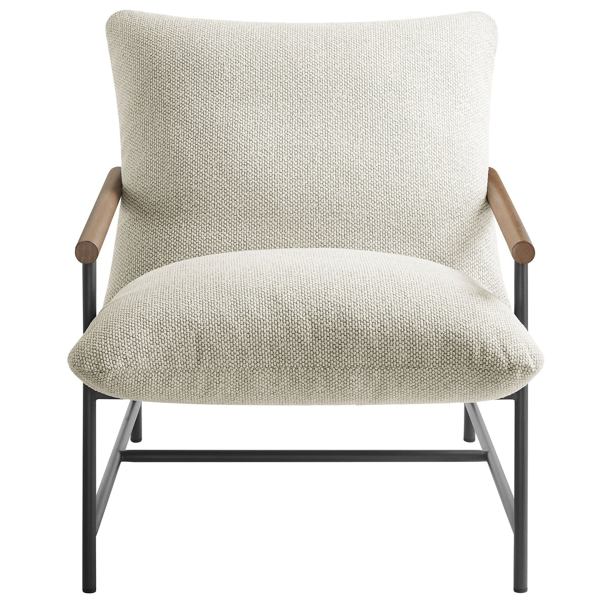 Raya Outdoor Patio Boucle Sling Lounge Chair with wood arms and black metal frame on Tampa Home & Garden Store
