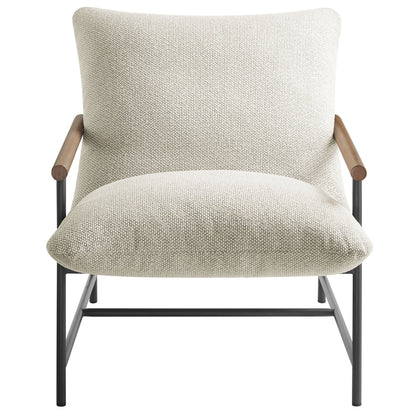 Raya Outdoor Patio Boucle Sling Lounge Chair with wood arms and black metal frame on Tampa Home & Garden Store