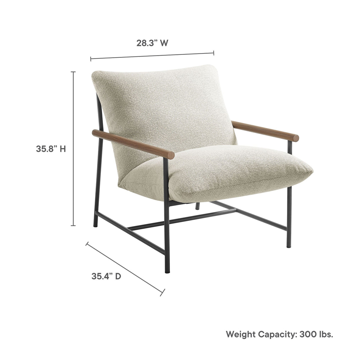 Raya Boucle Sling Lounge Chair beige upholstery, wood armrests on Tampa store on Tampa Home & Garden Store