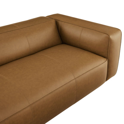 Auren Upholstered Vegan Leather Sofa in tan brown with visible stitching and cushion seams on Tampa Home & Garden Store