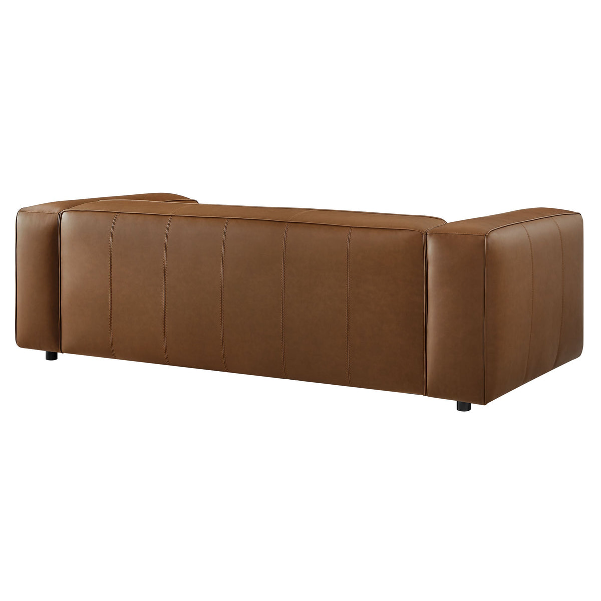 Auren upholstered vegan leather sofa in warm tan with vertical stitched panels on Tampa Home & Garden Store