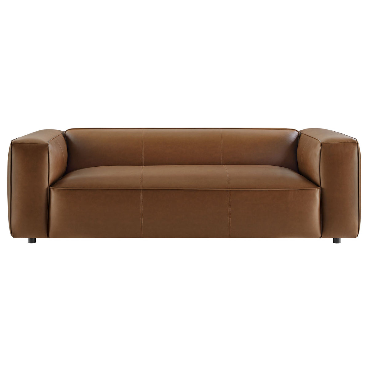 Auren upholstered vegan leather sofa in warm tan brown with squared arms on Tampa Home & Garden Store
