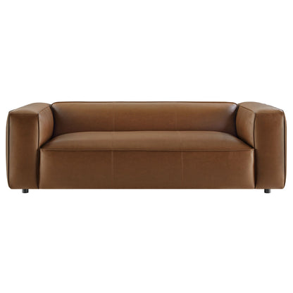 Auren upholstered vegan leather sofa in warm tan brown with squared arms on Tampa Home & Garden Store