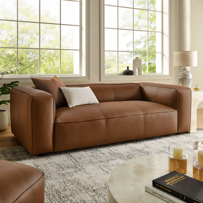 Auren Upholstered vegan leather sofa in warm brown with visible stitching by Modway HouseOfZazla on Tampa Home & Garden Store
