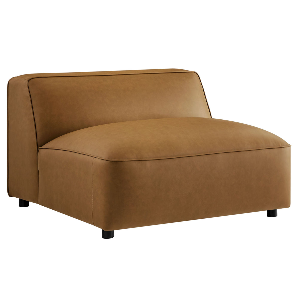 Auren upholstered vegan leather modular armless chair in tan with piping and black legs on Tampa Home & Garden Store