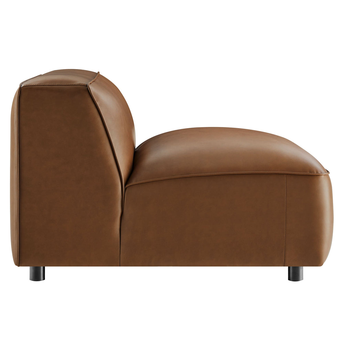 Auren upholstered vegan leather armless chair in brown with stitching and metal legs on Tampa Home & Garden Store