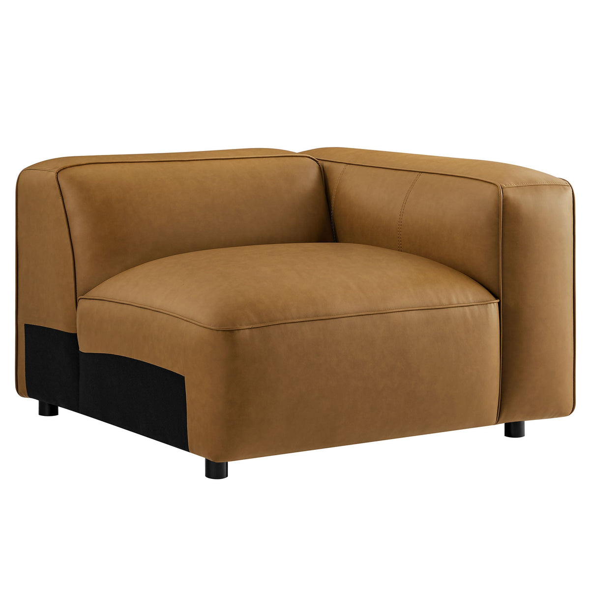 Auren upholstered vegan leather modular right armchair by Modway in tan with stitching and black legs on Tampa Home & Garden Store