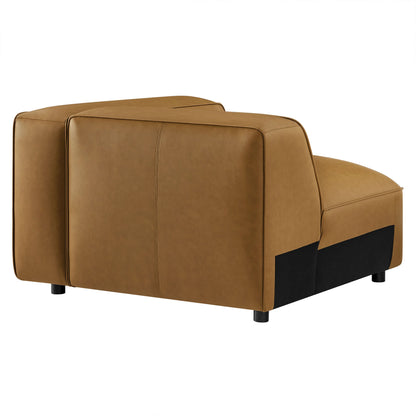 Auren modular right armchair in tan vegan leather with seam stitching and black base legs on Tampa Home & Garden Store