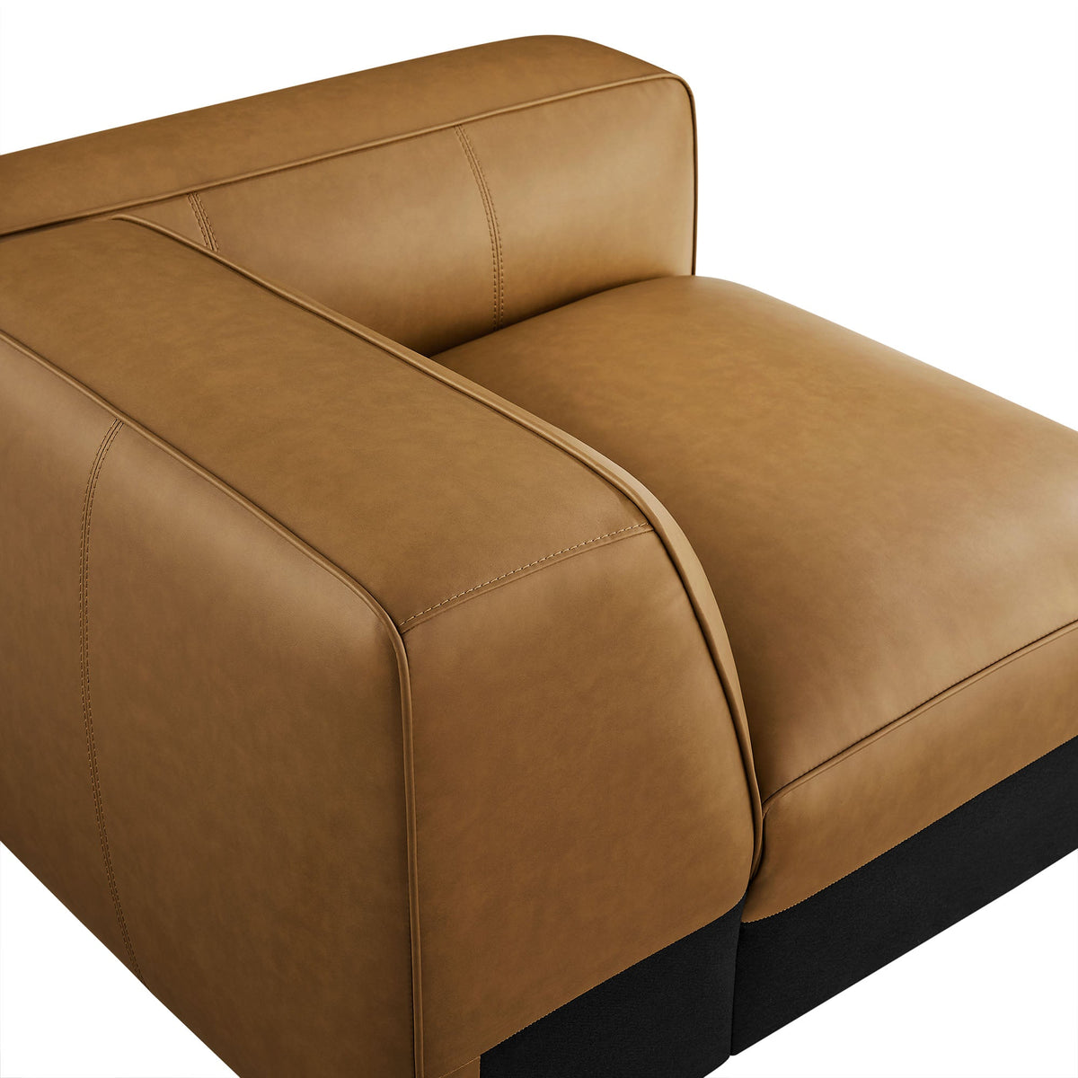 Auren upholstered vegan leather modular right armchair tan with stitching HouseOfZazla on Tampa Home & Garden Store