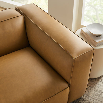 Auren upholstered vegan leather modular right armchair in tan caramel with stitched seams on Tampa Home & Garden Store