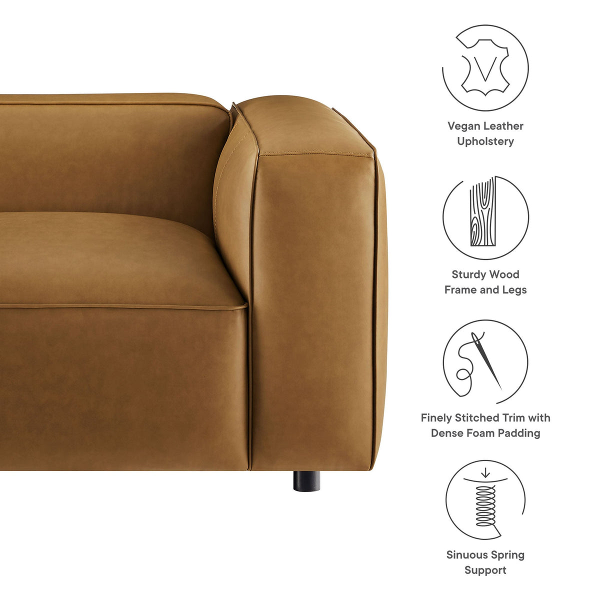 Auren Upholstered Vegan Leather Modular Right Armchair in tan with stitching detail on Tampa Home & Garden Store