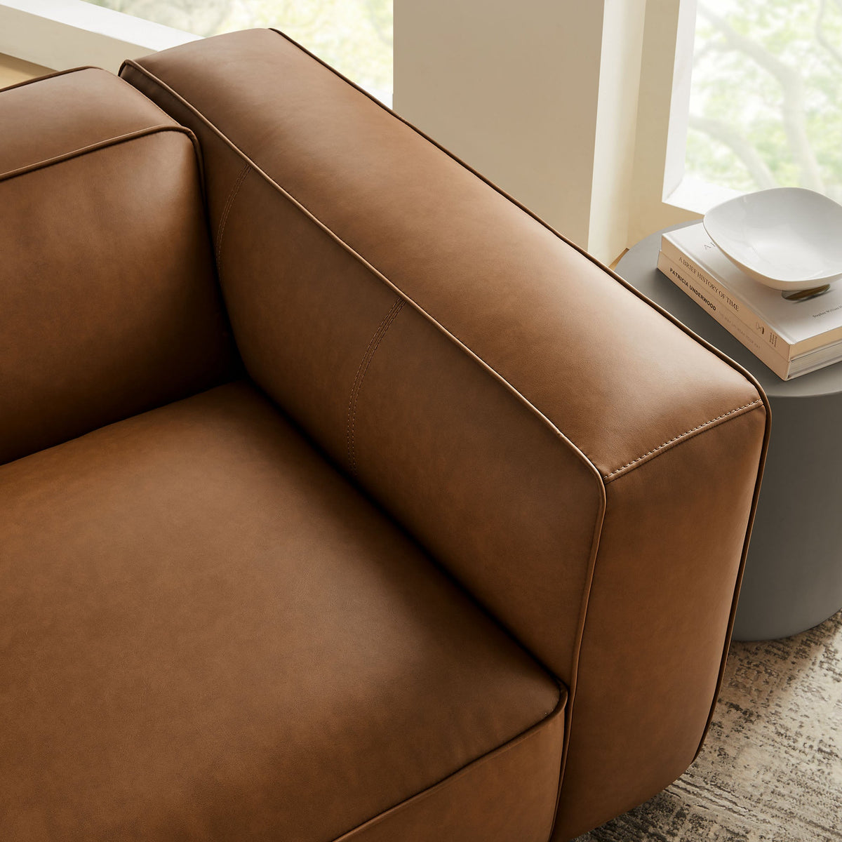 Auren vegan leather modular right armchair by Modway in warm brown with neat stitching on Tampa Home & Garden Store