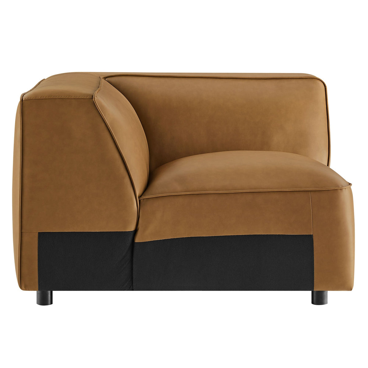 Auren upholstered vegan leather modular corner chair in tan with black base by Modway on Tampa Home & Garden Store