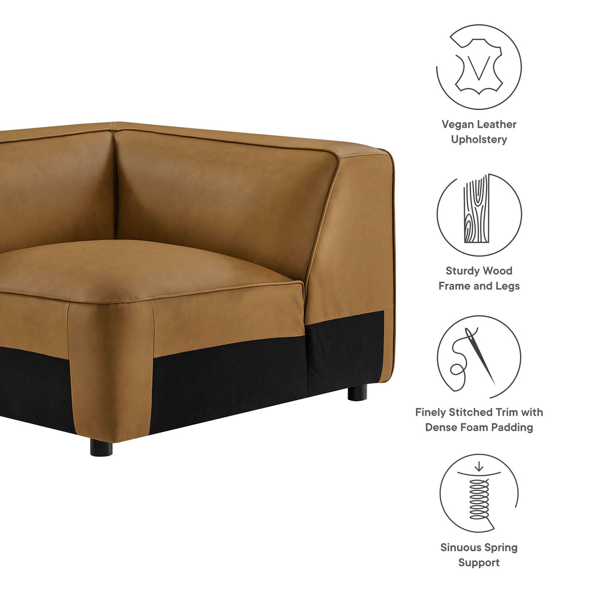 Auren upholstered vegan leather corner chair in tan, modular sectional style on Tampa Home & Garden Store